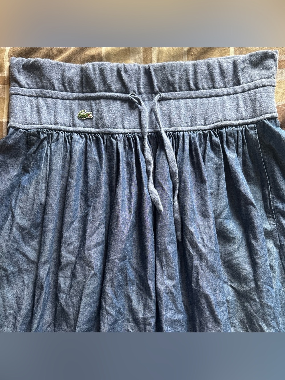 Lacoste vintage Women’s Blue Gathered Drawstring midi flowy Skirt with pockets